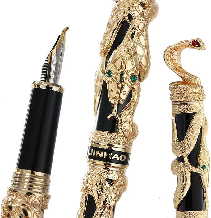 zlatna olovka ukrašena perom zmijske kobre