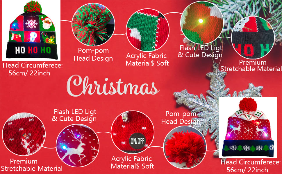 Kape za Božić, kape za zimu, različiti dizajni svijetle sa LED diodama