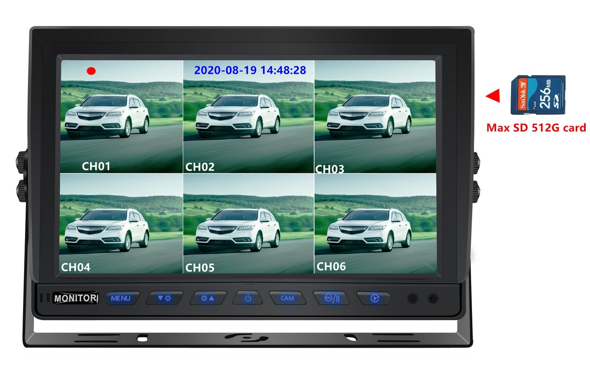 Stražnji monitor od 10 inča sa podrškom za snimanje na SD karticu i 8 kamera