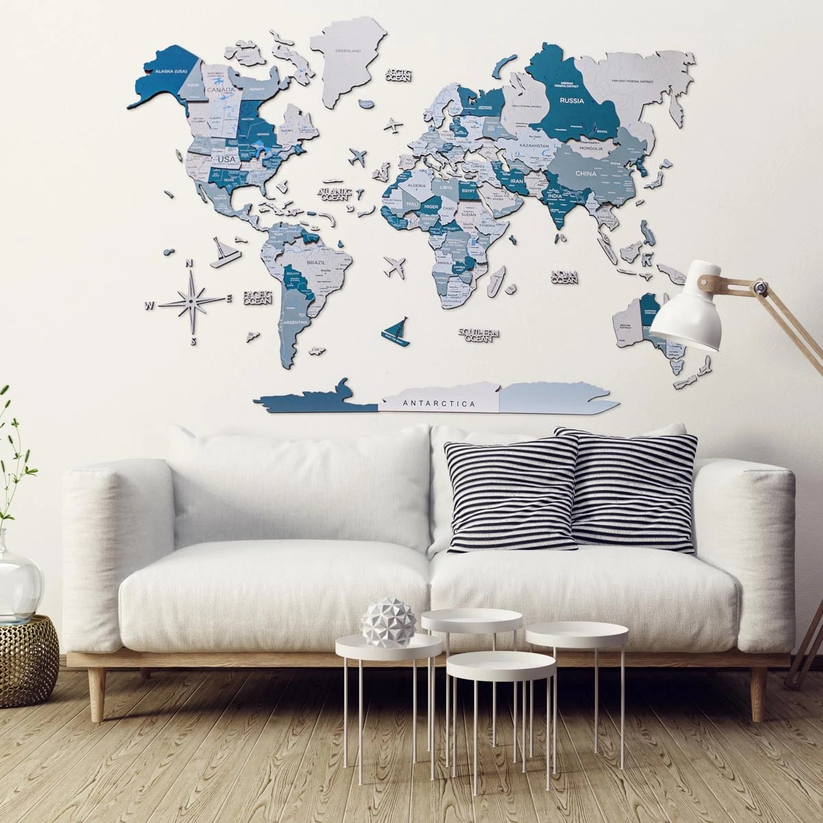 Šarena 3D drvena karta svijeta plava