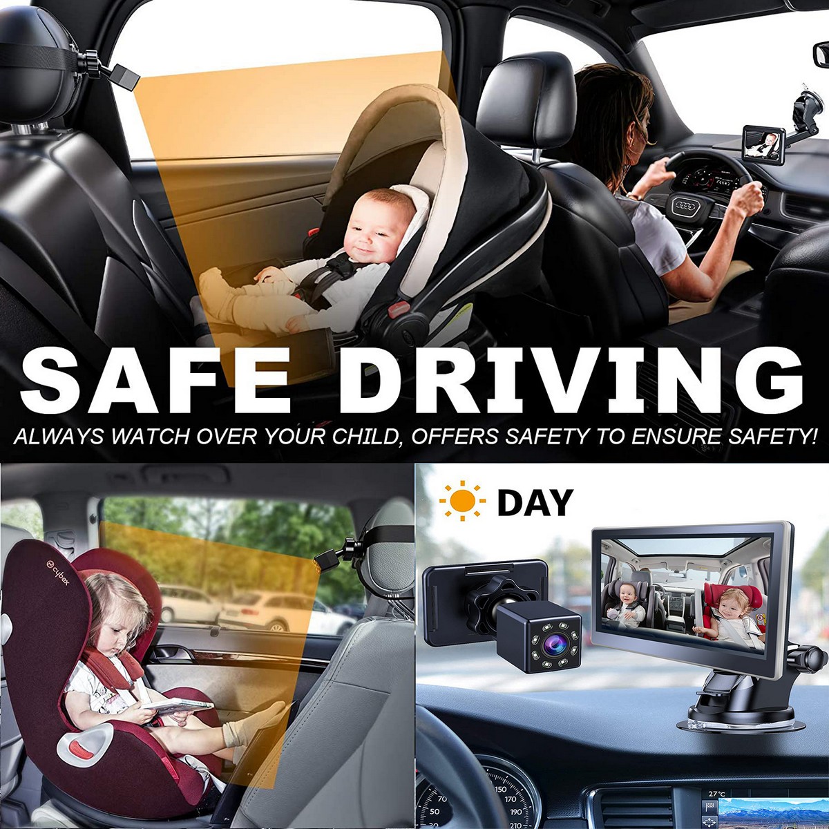 praćenje djece u automobilu IR kamera s monitorom