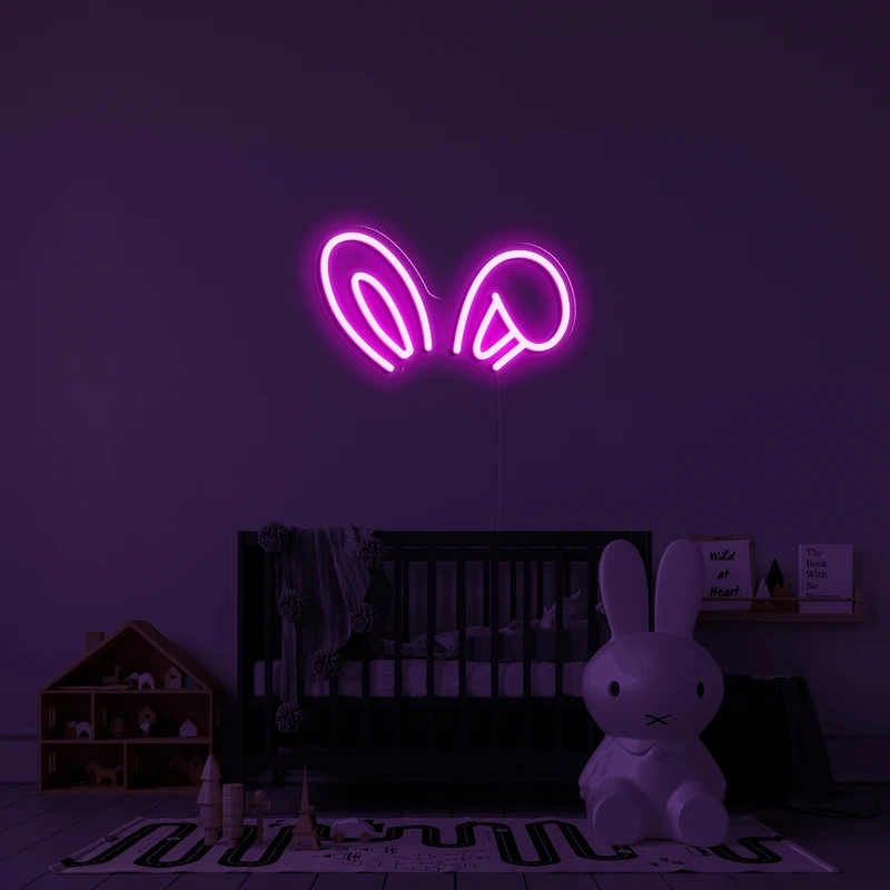 3D svjetleći neonski logo na zidu - zečje uši