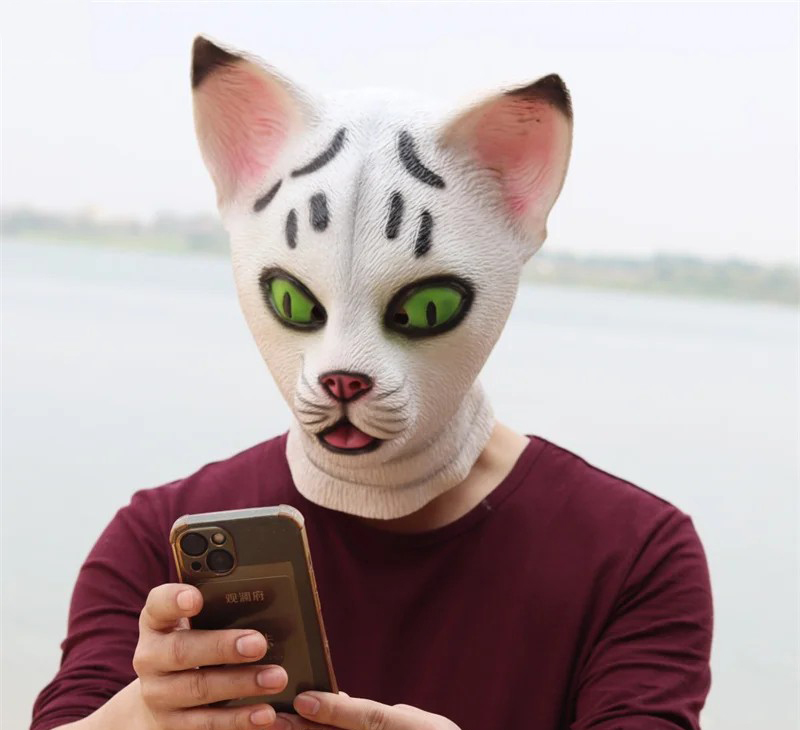 mačka maska ​​lice glava silikon lateks