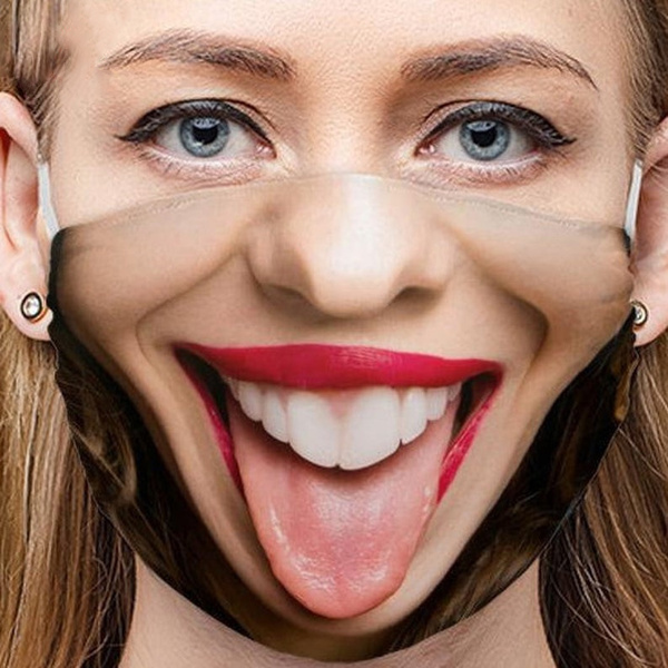 smiješna maska na licu pokaže jezik