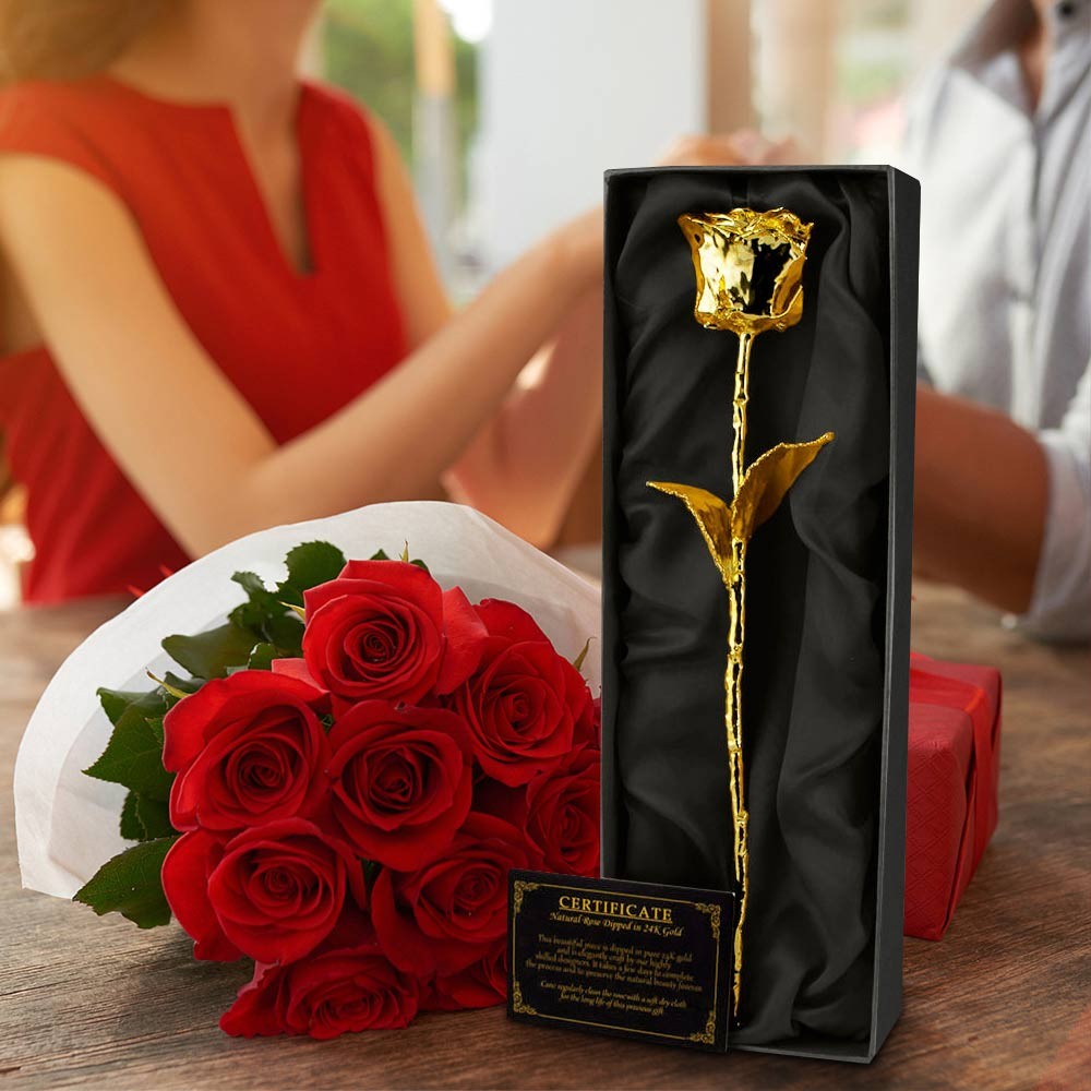 Zlatna umočena ruža 24 karata pozlaćena