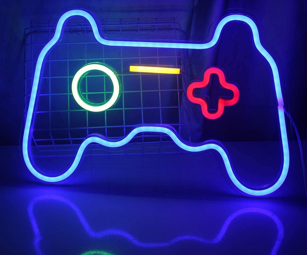 neon led logotip na zidnoj rasvjeti - gamepad