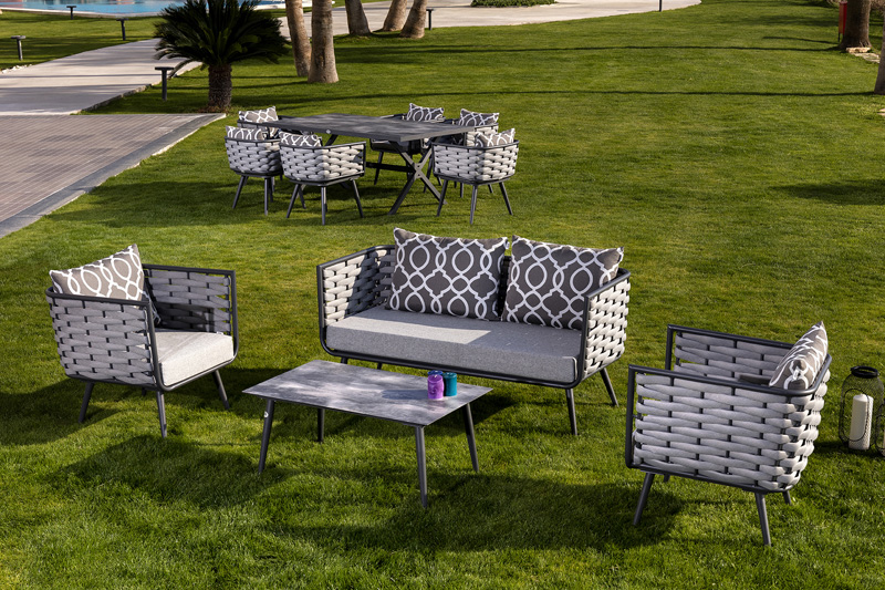 Luksuzna garnitura za sjedenje za vrt ili terasu s visokokvalitetnom aluminijskom konstrukcijom u elegantnoj sivoj boji