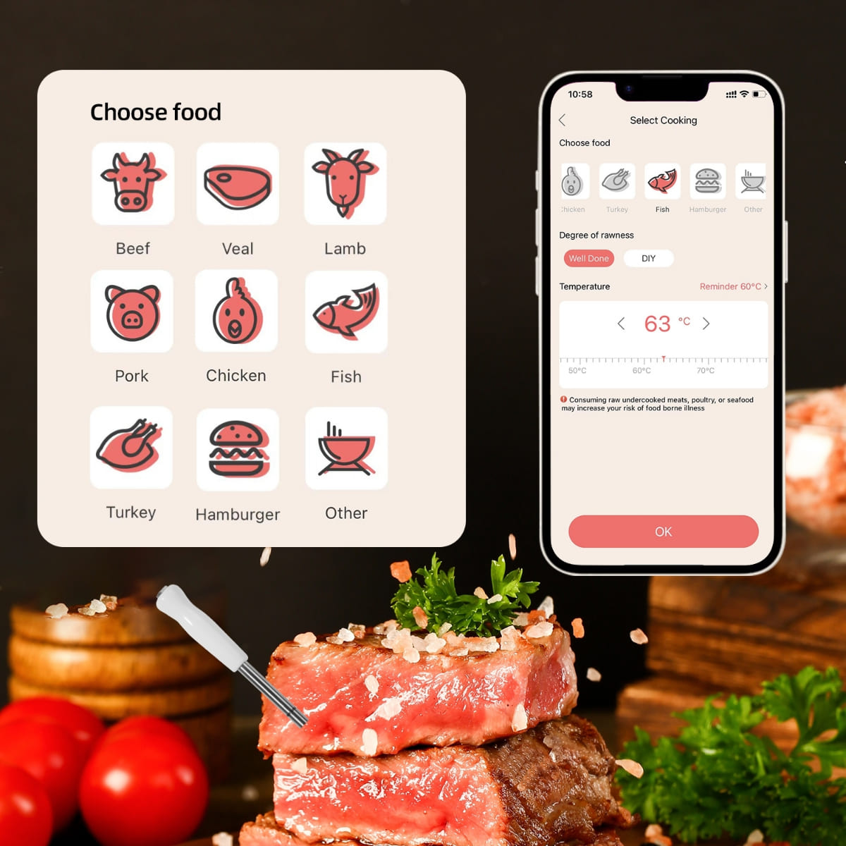 Termometar za pečenje mesa - bluetooth podrška do 100m (mobilna aplikacija)