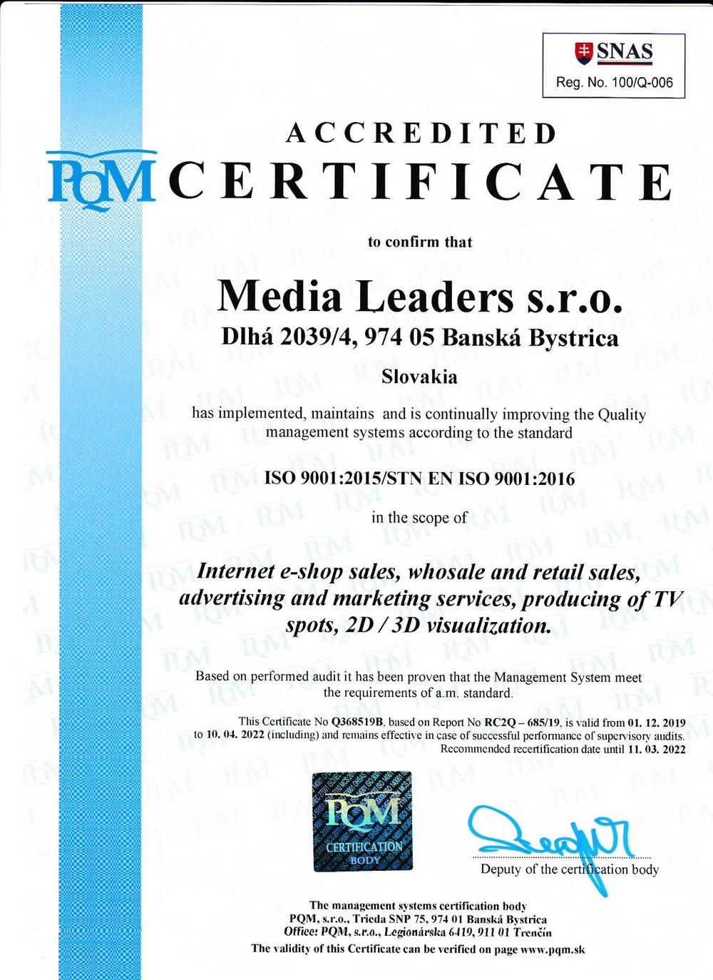 ISO certifikat media leaders