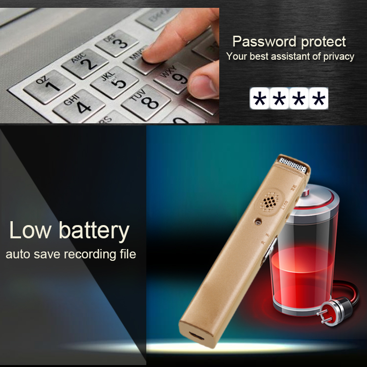 diktafon sa zaštitom lozinke i indikatorom slabe baterije