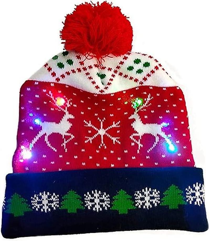 Zimska kapa s pomponom, osvijetljena Božić s LED žaruljama - BOŽIĆNI JELEN